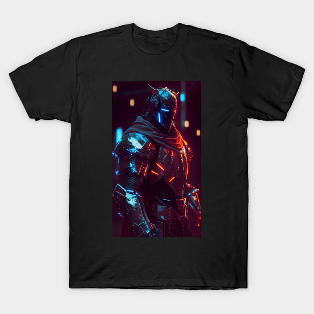 Cyberpunk Crusader Knight T-Shirt by UVCottage